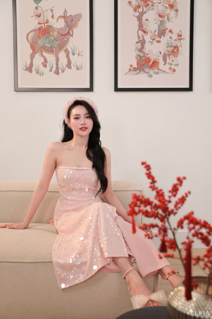 Hồng ELPIS - Áo dài cách tân chất liệu sequin (Quần bán riêng) SP24A29