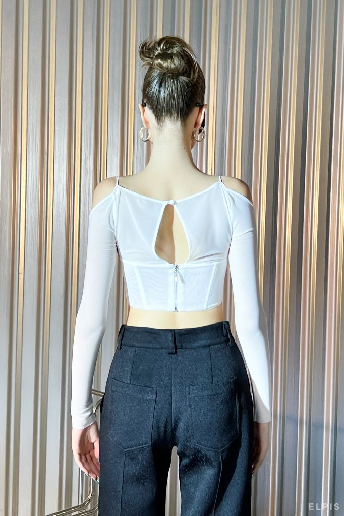 Trắng ELPIS - Áo corset thun lưới trendy FW22T10
