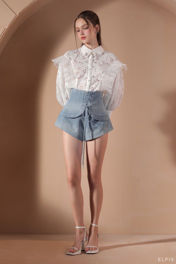 Xanh ELPIS - Shorts Jean lưng cao EL23B92