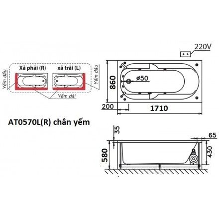 Bồn Tắm Chân Yếm 1.7M CAESAR AT0570L/R