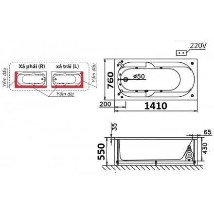 Bồn Tắm Chân Yếm 1.4M CAESAR AT0640L/R