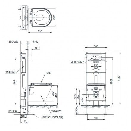 Bàn Cầu Treo Tường TOTO CW762/WH035D/MB005DCP