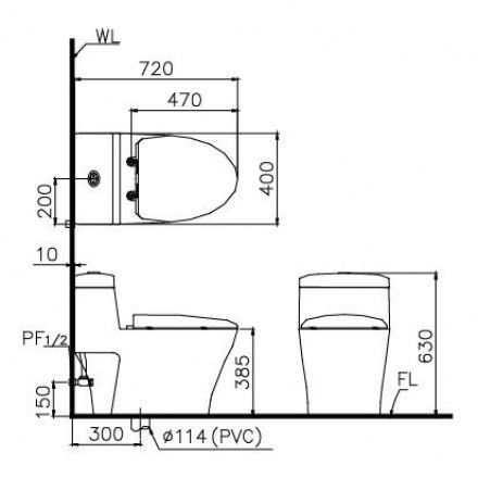 Bàn Cầu CAESAR CD1356 Một Khối Nắp Êm