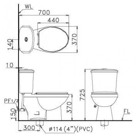 Bàn Cầu CAESAR CD1338 Hai Khối 2 Nhấn Nắp Thường