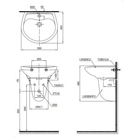 Chậu Lavabo TOTO LHT300CR Treo Tường Chân Ngắn