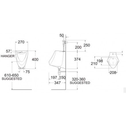 Bồn Tiểu Nam American Standard Wall VF-0412 Treo Tường