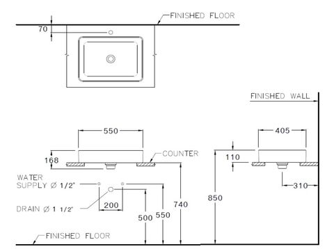 Chậu Lavabo COTTO C003427 Đặt Bàn Sensation Rectangle