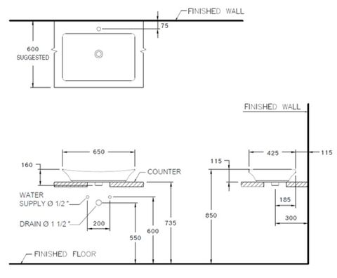 Chậu Lavabo COTTO C09117 Đặt Bàn Thantara