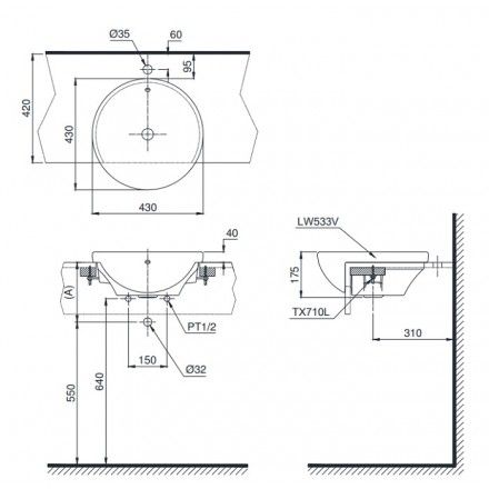 Chậu Lavabo TOTO LT533R Dương Vành