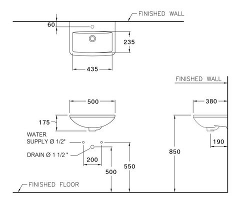 Chậu Lavabo COTTO C00580 treo tường Serves