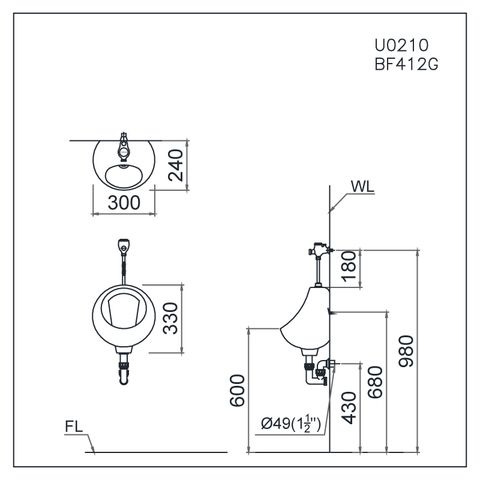 Bồn Tiểu Nam CAESAR U0210 Treo Tường Xả Thẳng