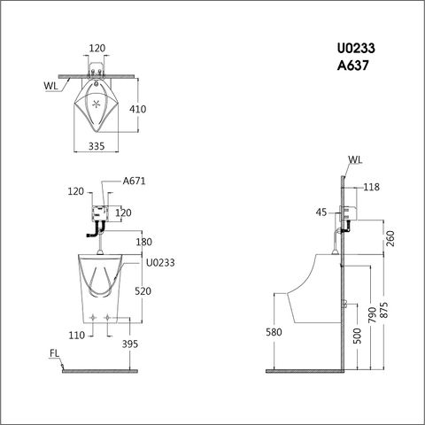 Bồn tiểu nam Caesar U0233 treo tường