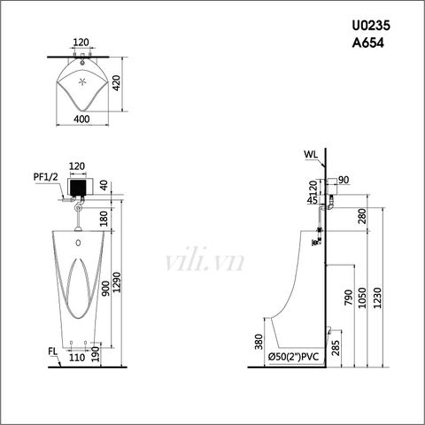 Bồn tiểu nam CAESAR U0235 treo Tường