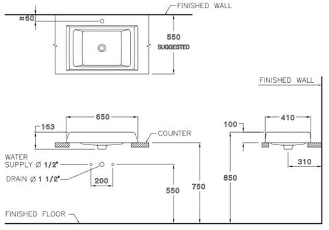 Chậu Lavabo COTTO C00247 Riviera Đặt Bàn