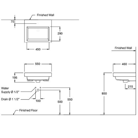 Chậu Lavabo COTTO C01397 Quado Treo Tường