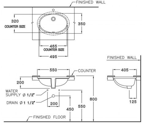 Chậu Rửa Lavabo COTTO C017 Marlow Âm Bàn