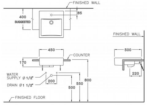 Chậu Lavabo COTTO C02717 Parvis Dương Vành