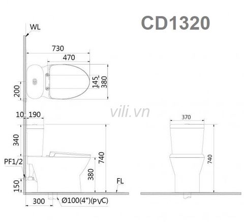 Bàn cầu Caesar CD1320 hai khối nắp êm