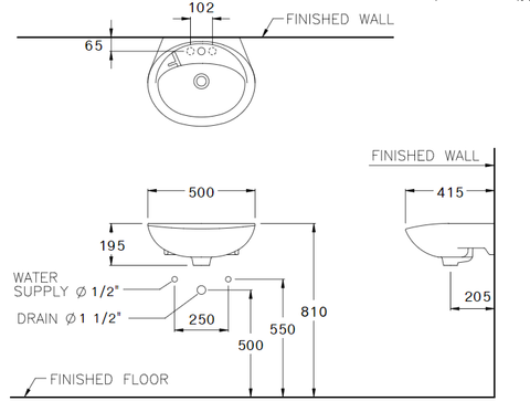 Chậu Lavabo COTTO C013 Kensington 20 Treo Tường