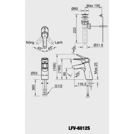 Vòi Chậu Lavabo Inax LFV-6012S Nóng Lạnh