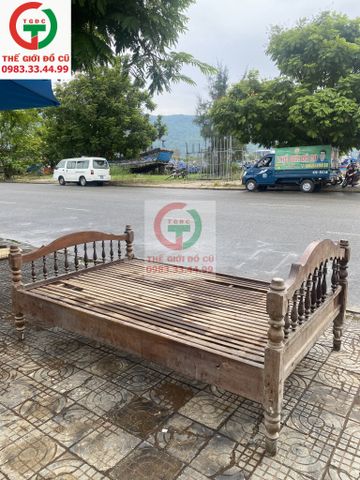 GIƯỜNG GỖ CHÂN TIỆN XƯA 1M4