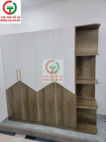 TỦ ÁO QUẦN 4 CÁNH GỖ MDF KỆ BÊN