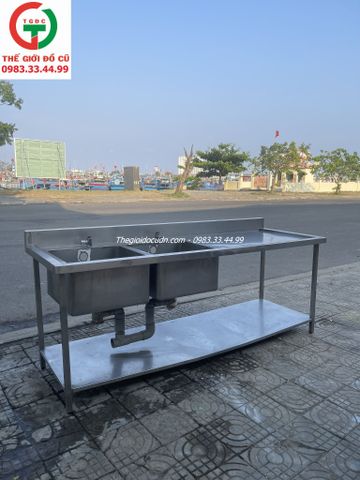 CHẬU RỬA INOX 2 HỌNG VUÔNG CÓ CHỜ