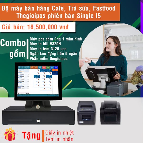 Bộ máy bán hàng Nhà hàng, quán ăn, fastfood, cafe: Thegioipos phiên bản Single i5