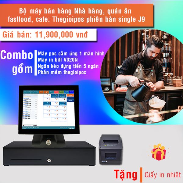 Bộ máy bán hàng Nhà hàng, quán ăn, fastfood, cafe: Thegioipos phiên bản Single J9