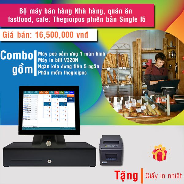 Bộ máy bán hàng Nhà hàng, quán ăn, fastfood, cafe: Thegioipos phiên bản Single I5