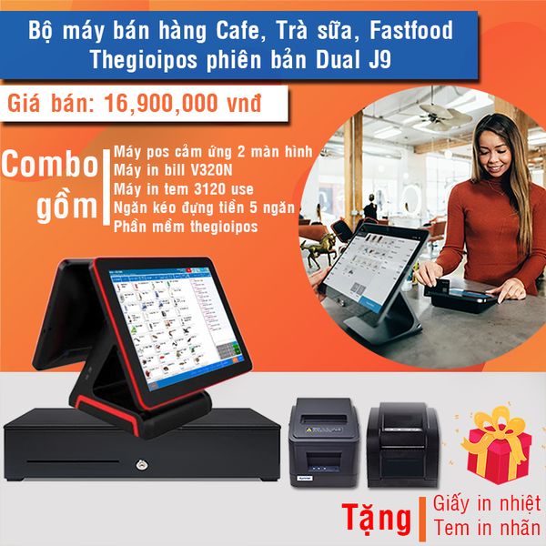 Bộ máy bán hàng Nhà hàng, quán ăn, fastfood, cafe: Thegioipos phiên bản Dual J9