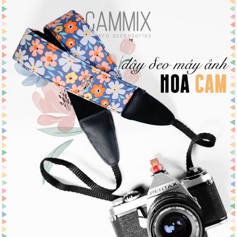  Dây đeo máy ảnh dành cho máy Fuji, Canon, Nikon, Sony.. - Camera Strap - MadebyCammix - Dây đeo máy ảnh hoạ tiết hoa cam 