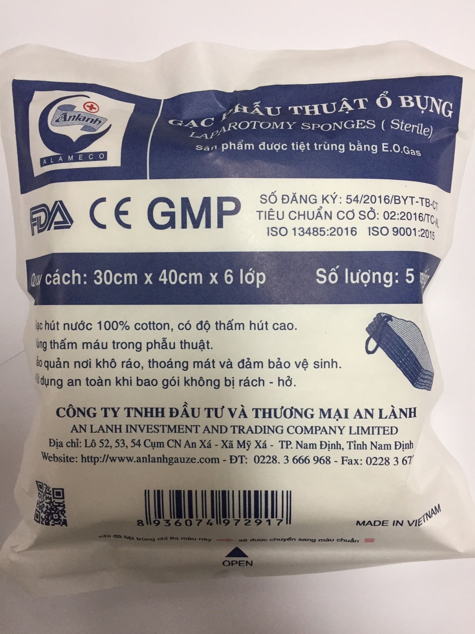 GẠC PHẪU THUẬT Ổ BỤNG 30 CM X 40 CM X 6 LỚP (5 CÁI/ GÓI)