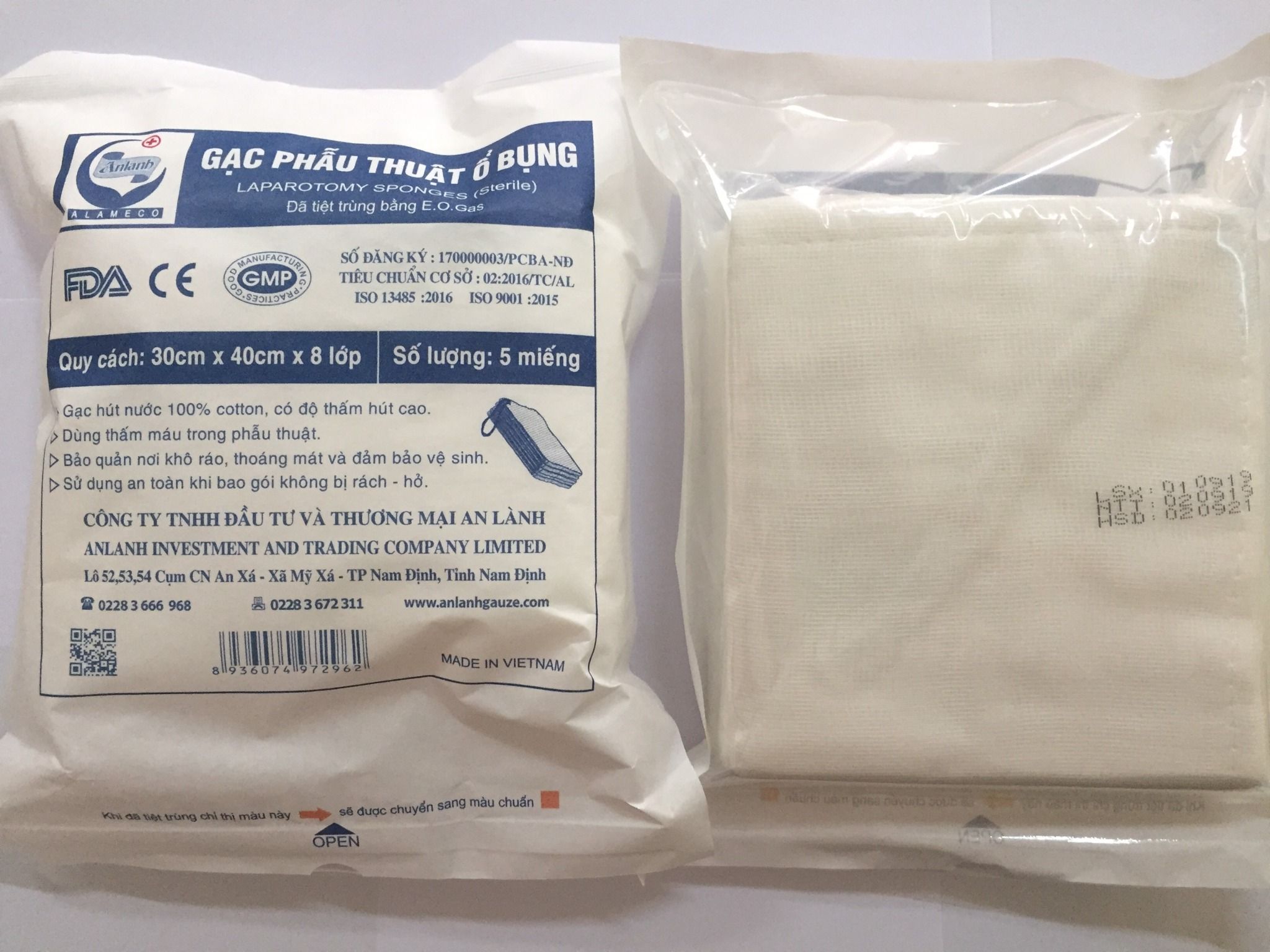 GẠC PHẪU THUẬT Ổ BỤNG 30CM X 40CM X 8 LỚP VÔ TRÙNG