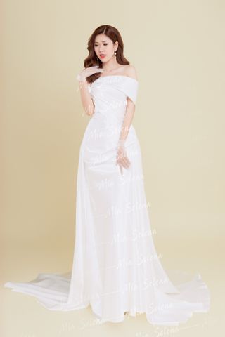 Đầm dạ hội Mia Selena màu trắng thiết kết vai trần dễ thương