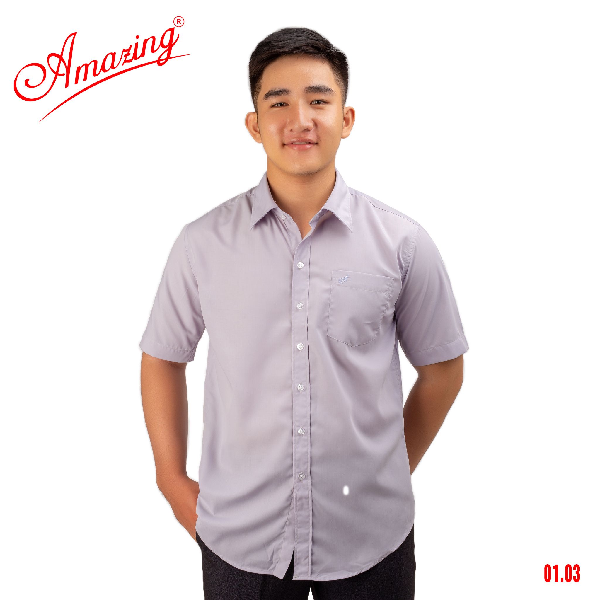 Áo sơ mi tay ngắn Amazing, màu trơn, vải kate thấm hút mồ hôi, form truyền thống, có big size