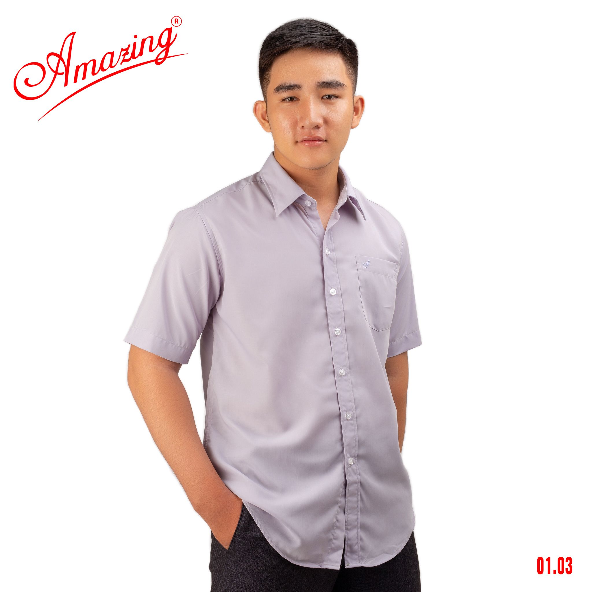 Áo sơ mi tay ngắn Amazing, màu trơn, vải kate thấm hút mồ hôi, form truyền thống, vạt bầu, có big size
