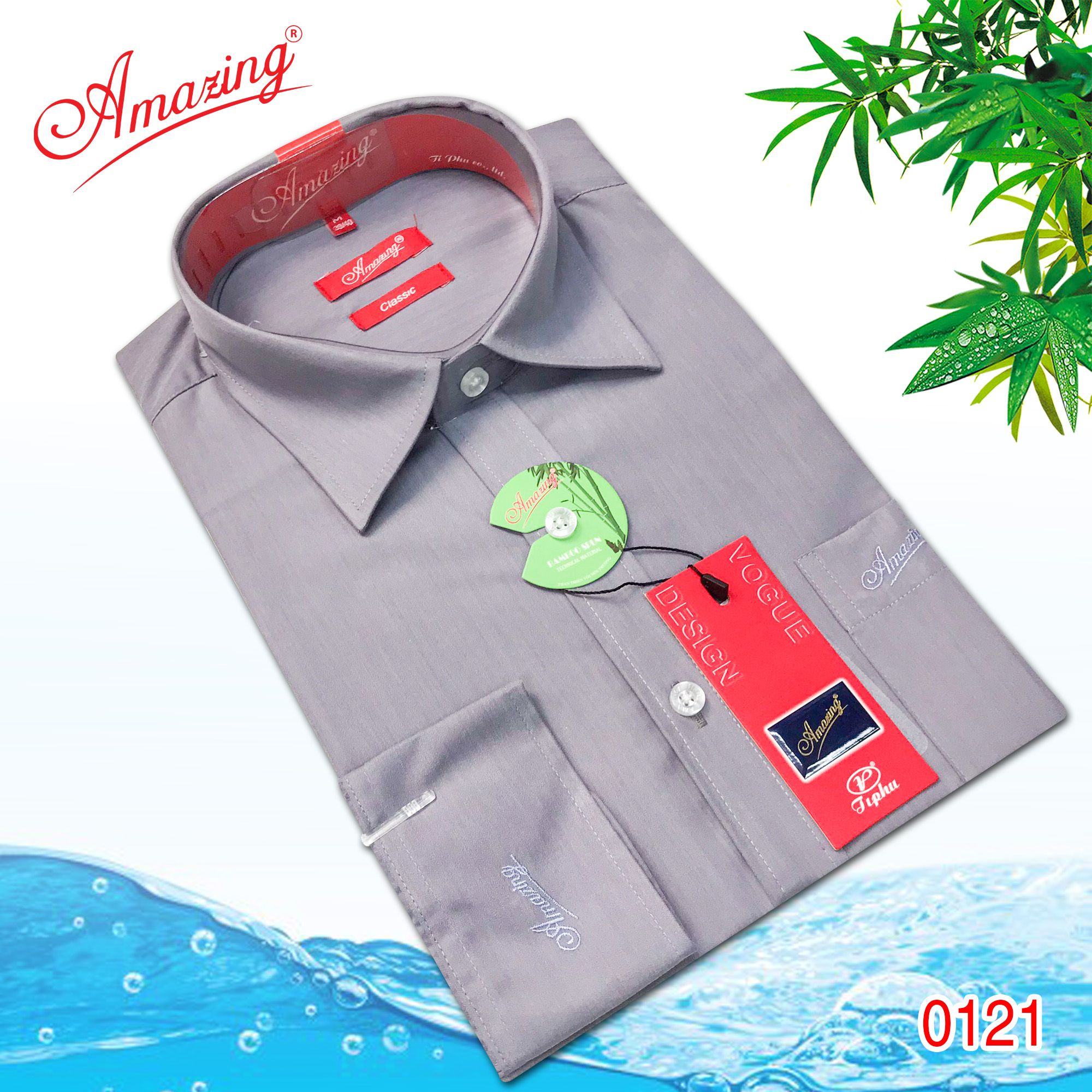 Áo sơ mi nam trơn nhiều màu Amazing, vải Bamboo mềm mịn thấm hút, dáng truyền thống, vạt bầu, tay dài-04