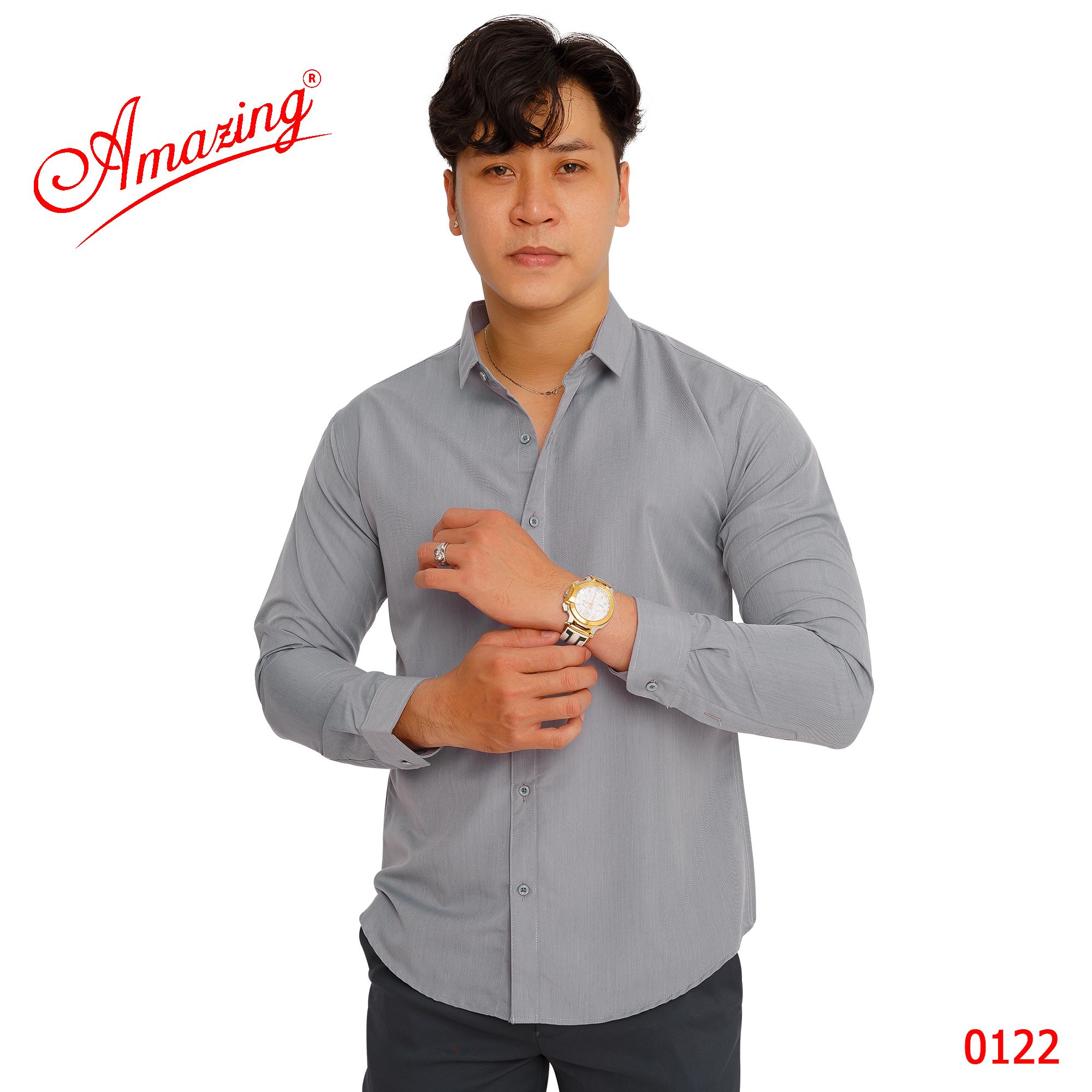 Sơ mi nam công sở màu trơn, form slim fit không túi, vải Bamboo, áo kiểu phong cách Hàn, vạt bầu, Amazing