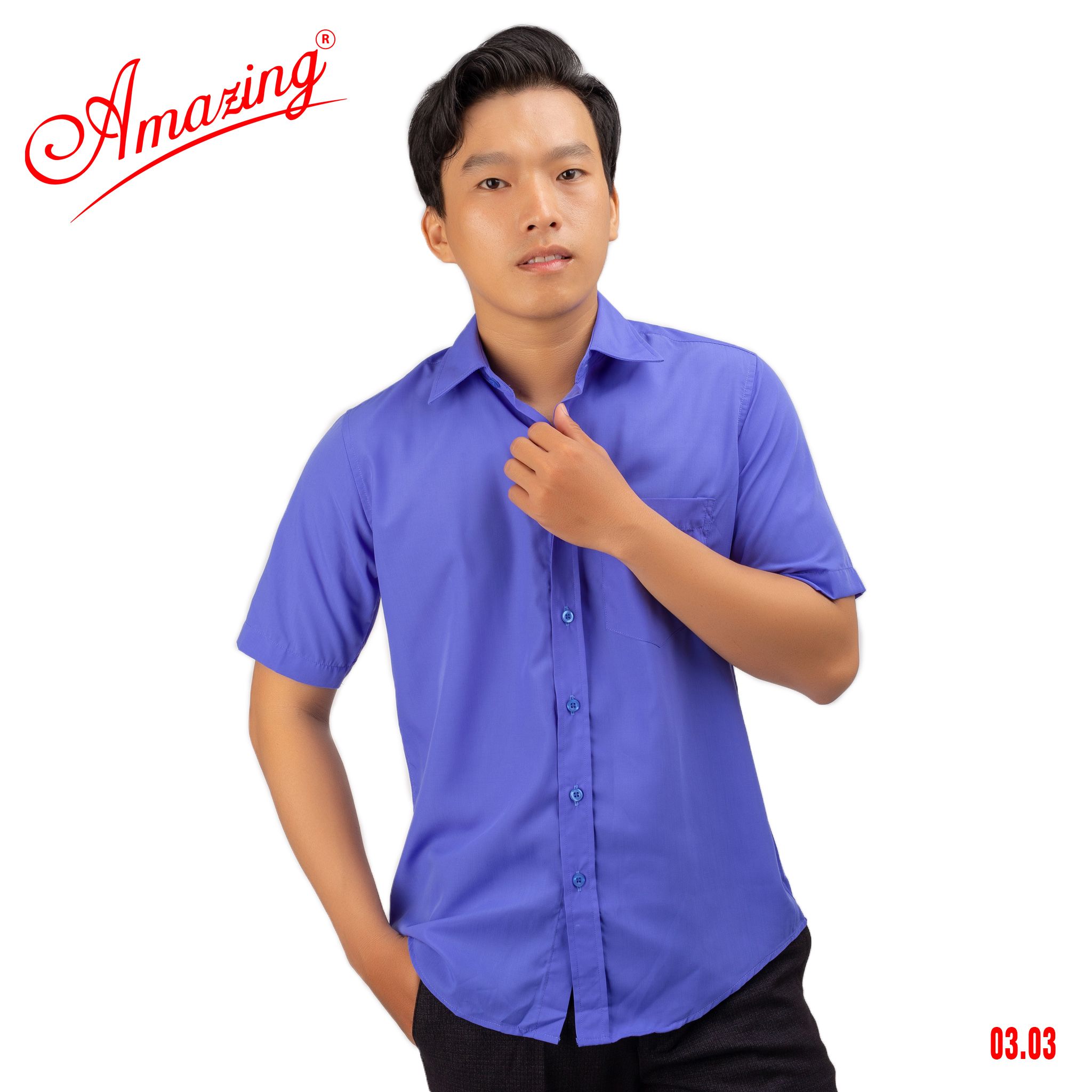 Áo sơ mi tay ngắn Amazing, màu trơn, vải kate thấm hút mồ hôi, form truyền thống, vạt bầu, có big size