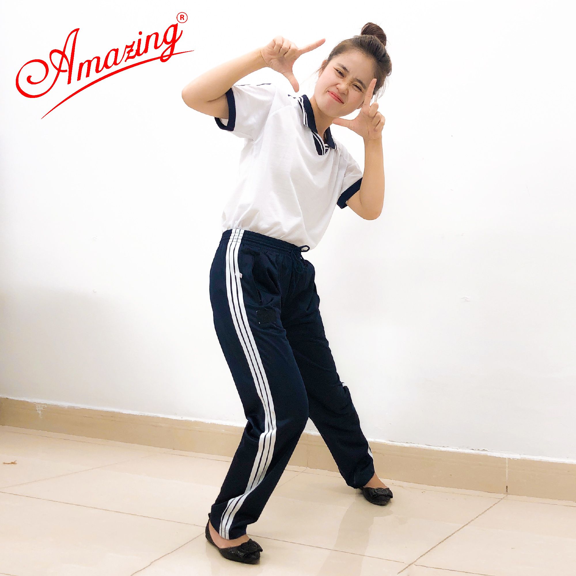 Áo thun trắng thể dục cổ tròn, đồng phục thể thao cho học sinh nam nữ các cấp, Amazing