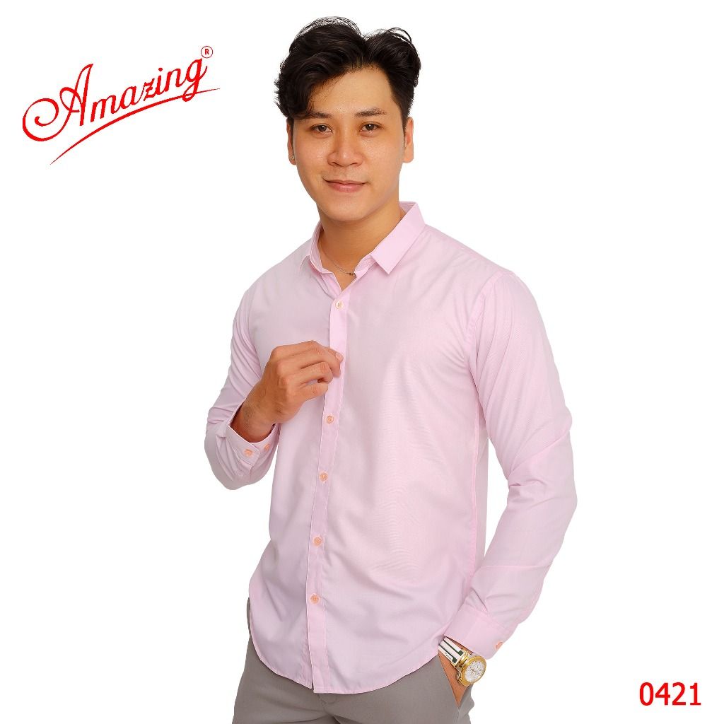 Sơ mi nam màu tím nho, áo kiểu phong cách Hàn Quốc, chuẩn form body slim fit, không túi, vải Bamboo, Amazing