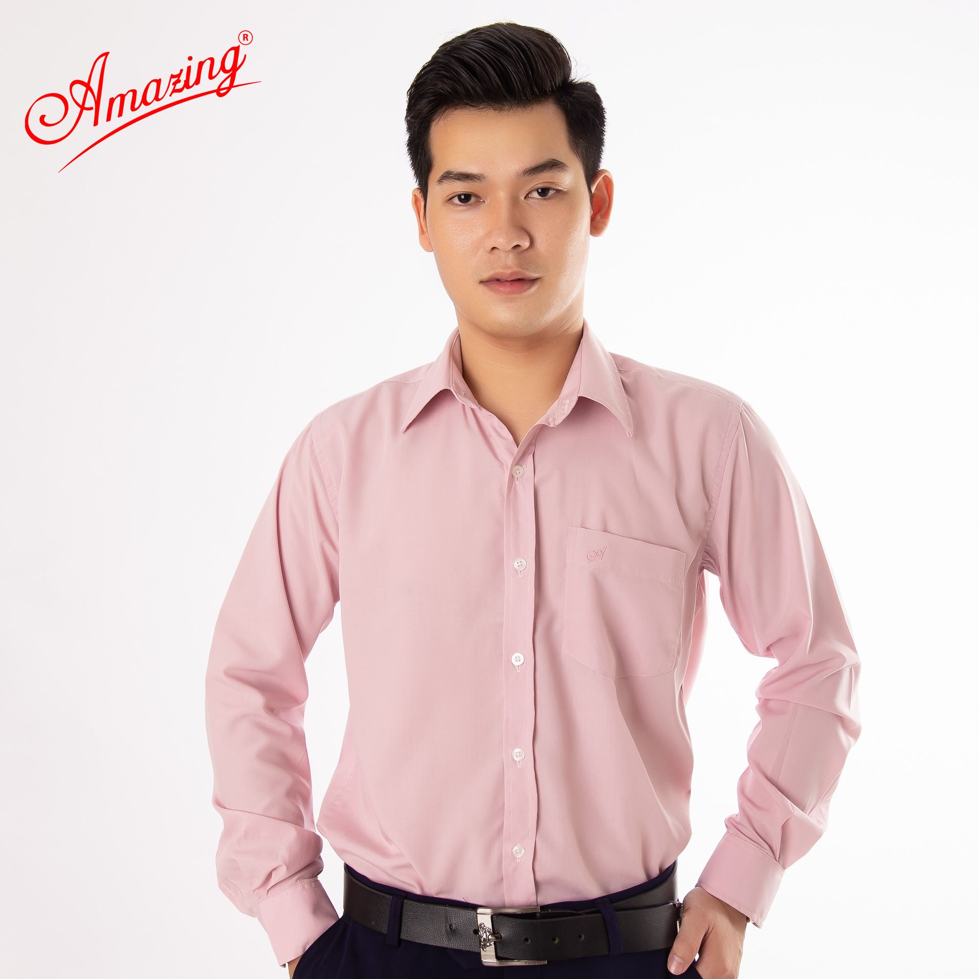 Áo sơ mi tay dài Amazing, màu trơn, vải kate thấm hút mồ hôi, form truyền thống, có big size