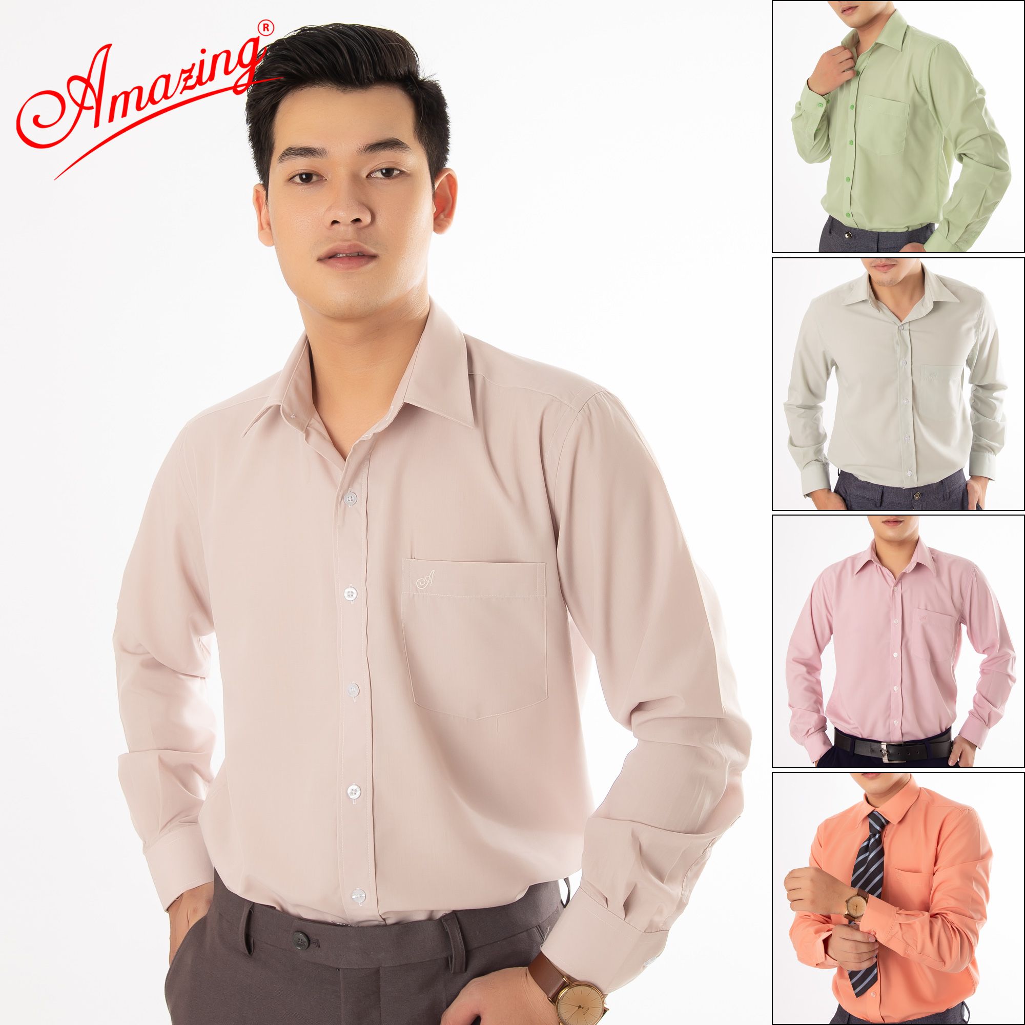 Áo sơ mi nam Amazing trơn tay dài-20