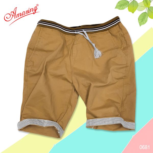  Quần sọt kaki nam size đại, lưng bo, short form rộng, lai lật phối sọc, bigsize, hiệu Amazing 