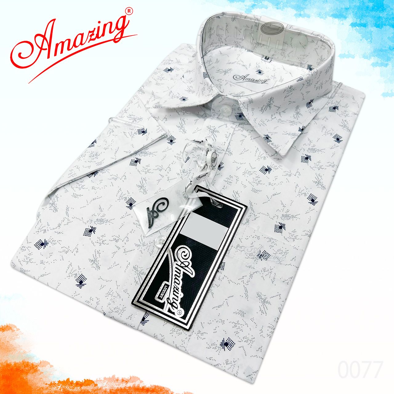 Áo somi nam hoa văn form rộng Amazing, họa tiết nhỏ thanh lịch, cộc tay, trôn ngang, bigsize tới 110kg, chất vải mềm mát