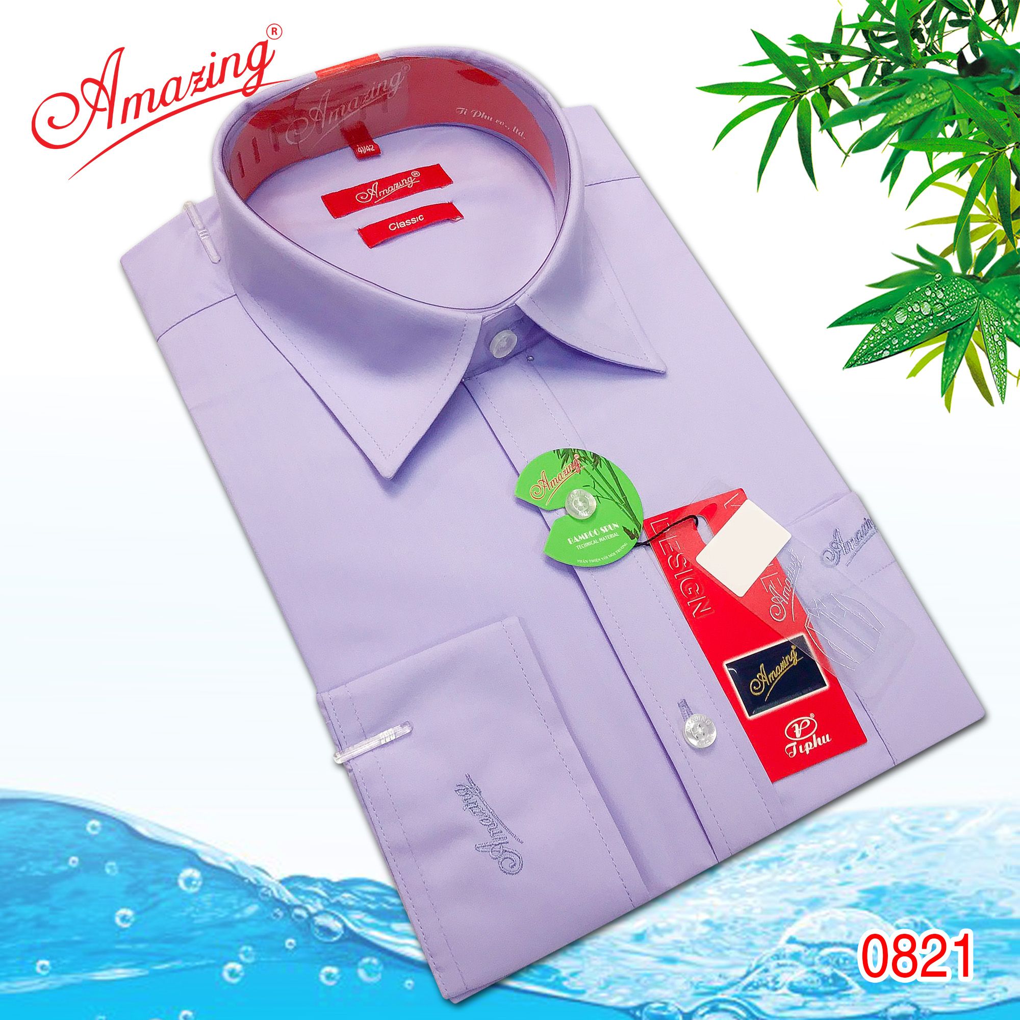 Áo sơ mi nam trơn nhiều màu Amazing, vải Bamboo mềm mịn thấm hút, dáng truyền thống, vạt bầu, tay dài-010