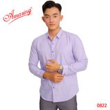  Áo sơ mi nam màu vàng pastel, thương hiệu cao cấp Amazing, dáng body slim fit không túi, style Hàn Quốc trẻ trung 