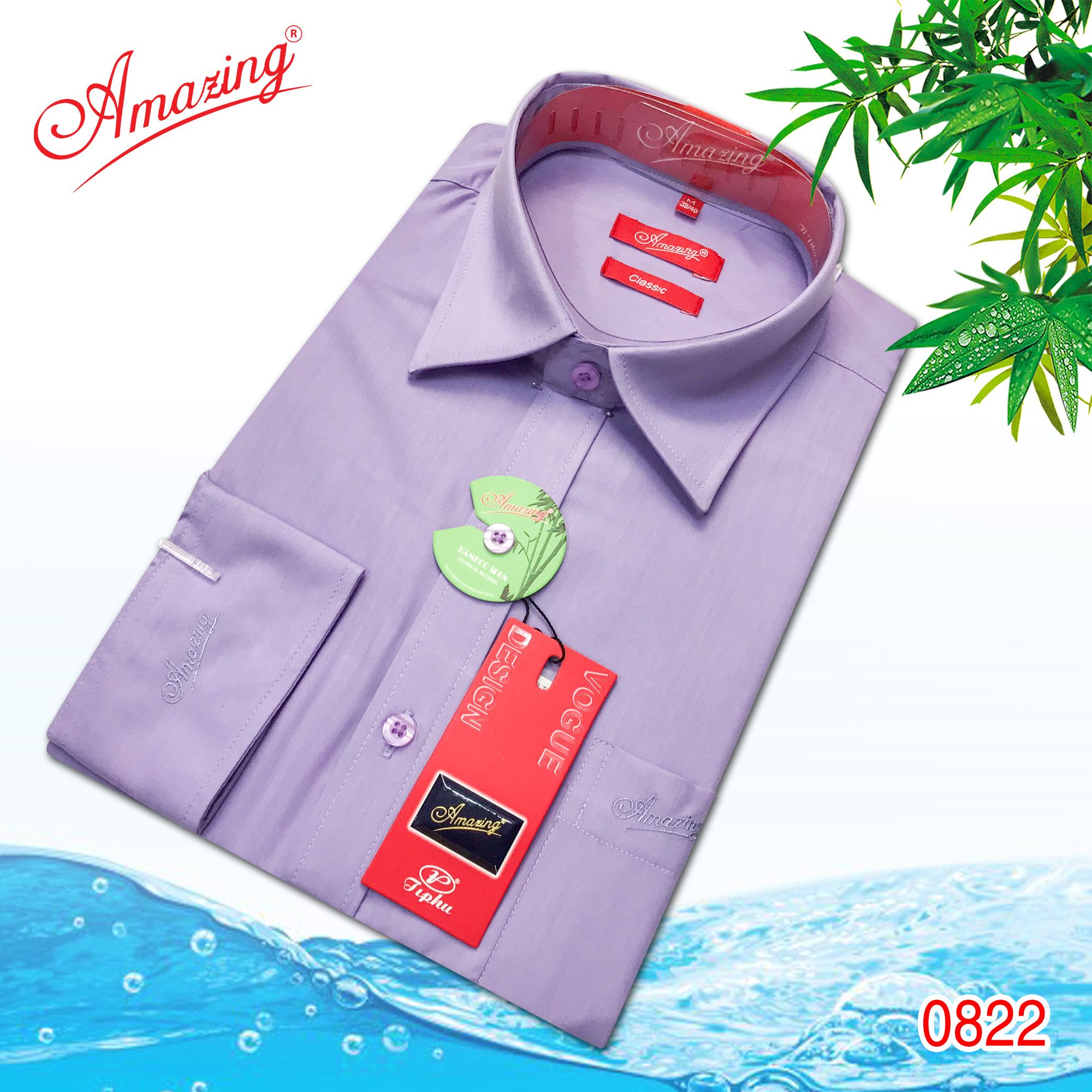 Áo sơ mi nam trơn nhiều màu Amazing, vải Bamboo mềm mịn thấm hút, dáng truyền thống, vạt bầu, tay dài-010