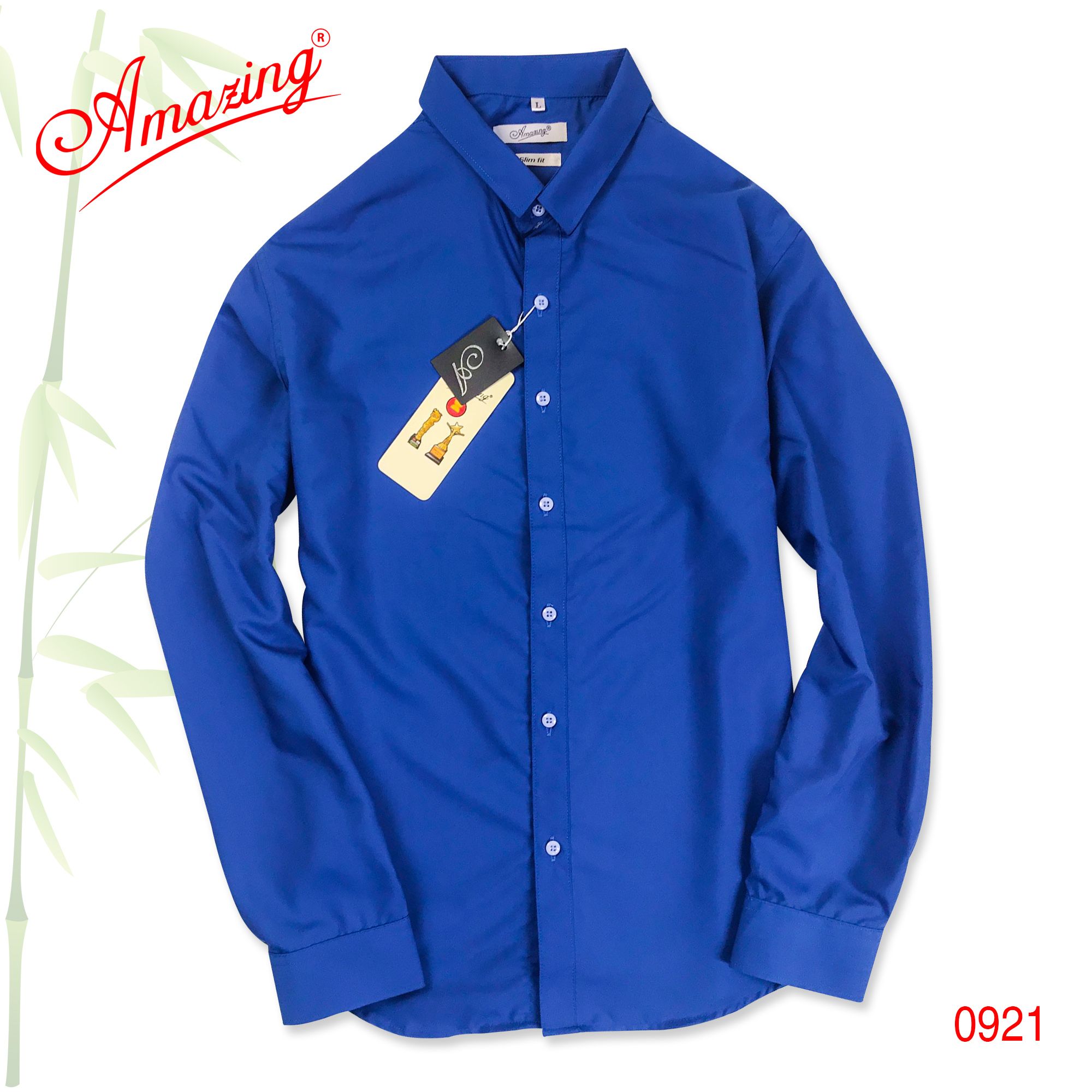 Áo somi nam Amazing màu tím huế, form body slim fit show hình thể đẹp, tay dài, không túi, vải mềm mướt